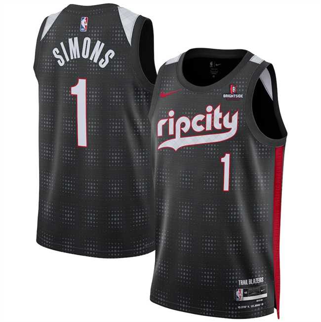Men%27s Portland Trail Blazers #1 Anfernee Simons Black 2024-25 City Edition Edition Stitched Jersey Dzhi